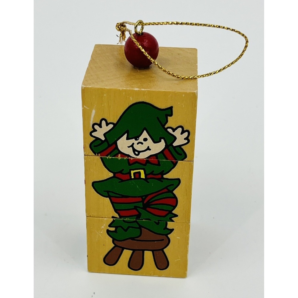 Dakin Wood Blocks Ornament Christmas Turning Puzzle Elf Santa